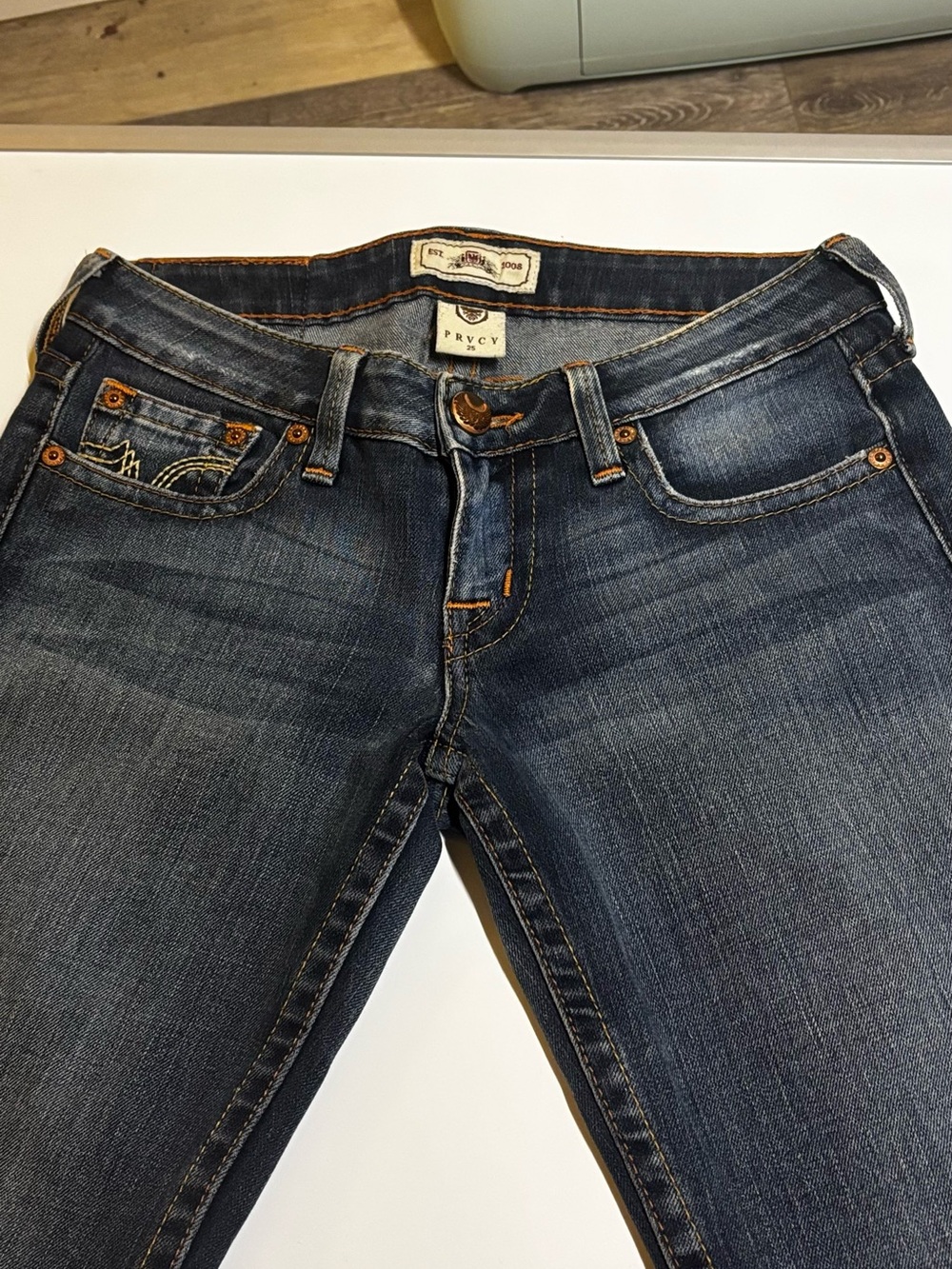 PRVCY London Straight Leg Jeans Size 25 Dark Wash Low Rise Denim